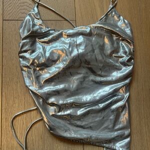 Superdown Metallic Cowl Neck Satin Tank